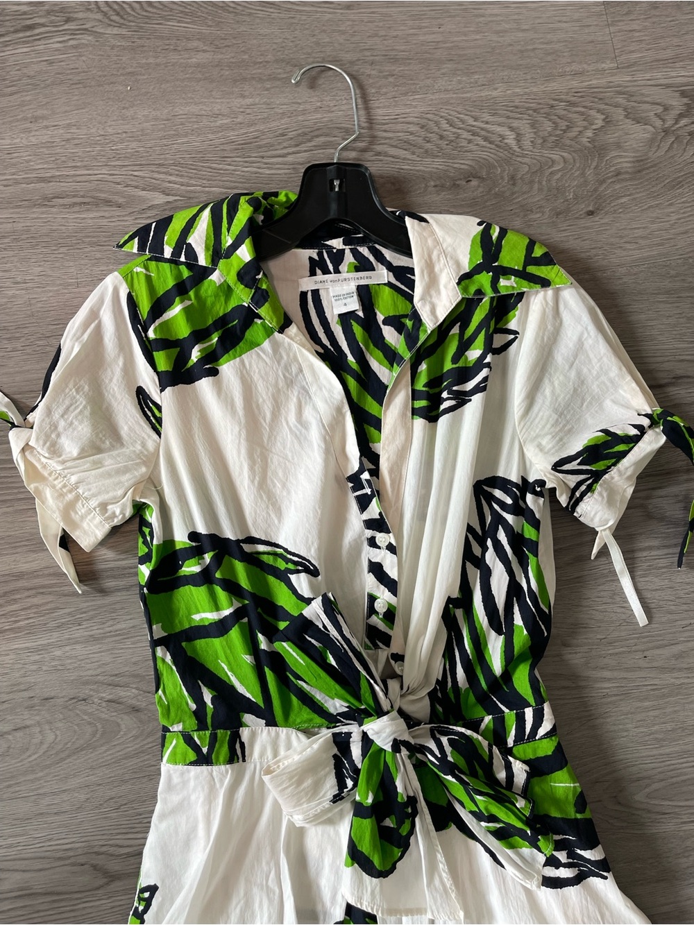 Y2K VTG 2006 Diane Von Furstenberg White Midi Dress with Green Floral Print - Picture 9 of 12